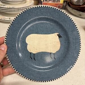 Sakura Brandon House Decor Denim Pattern Plate Sheep Warren Kimble 8"